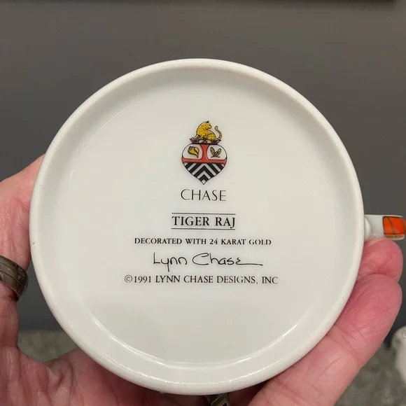 Vtg Lynn Chase TIGER RAJ Coffee Cup Demitasse Signed 1991 24K Gold Replacement - Picture 13 of 15